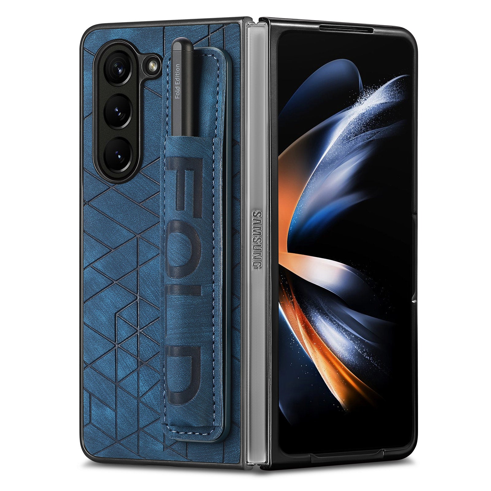 For Samsung Galaxy Z Fold5 5G Phone Case PU Leather PC Phone Cover with Hand Strap Pencil Slot For Samsung Galaxy Z Fold5 5G Phone Case PU Leather PC Phone Cover with Hand Strap Pencil Slot